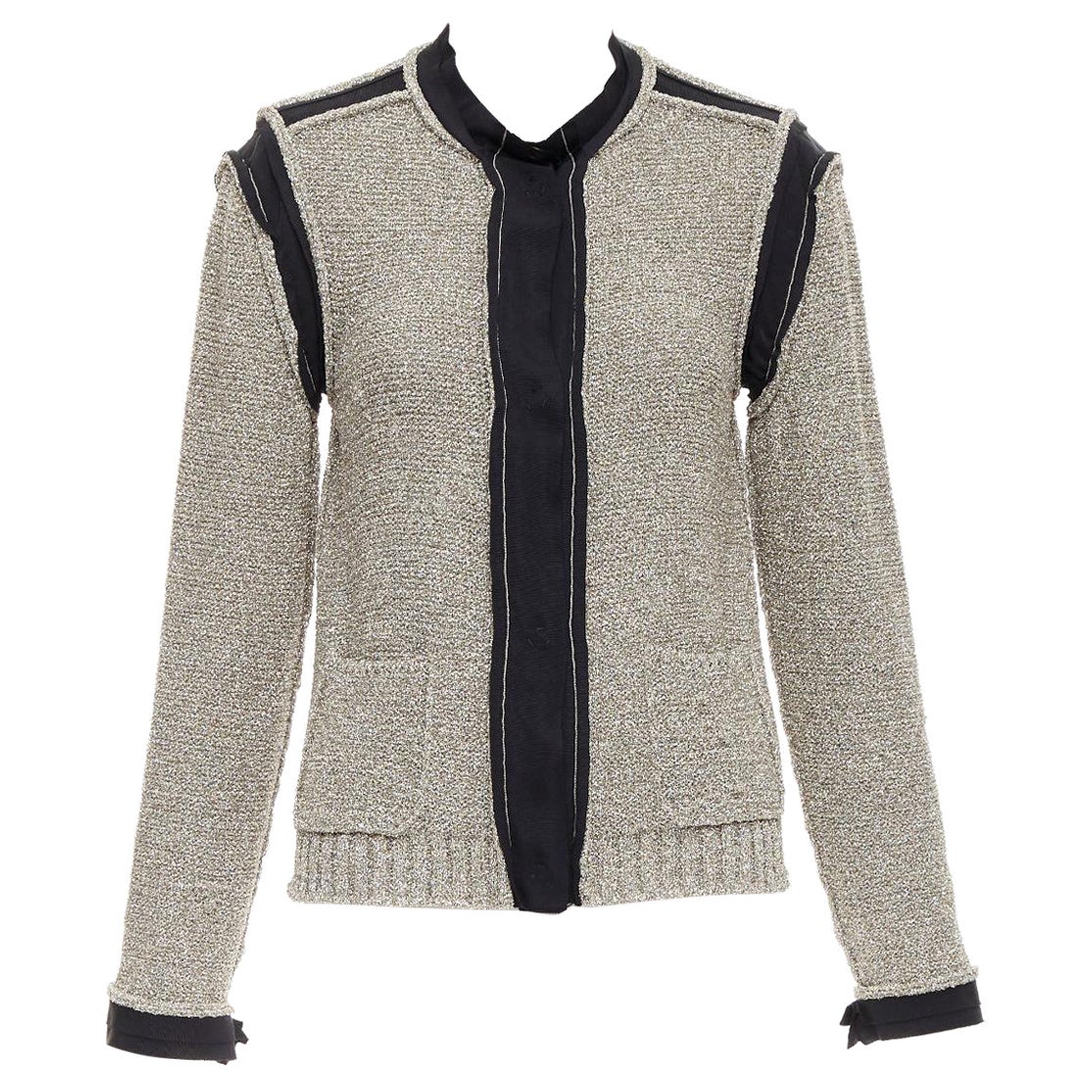 LANVIN 2014 metallic gold black trim long sleeve cardigan S