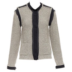 LANVIN 2014 Metallic-Gold Schwarz Trim Langarm Strickjacke S