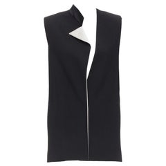 LANVIN 2013 Schwarz Creme Wolle Seide getrimmt gepolsterte kastenförmige Weste FR36 S