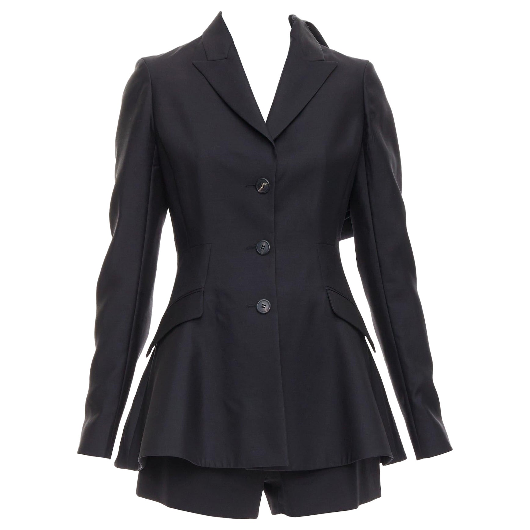 CHRISTIAN DIOR noir laine vierge soie applique veste short ensemble short FR38 M en vente