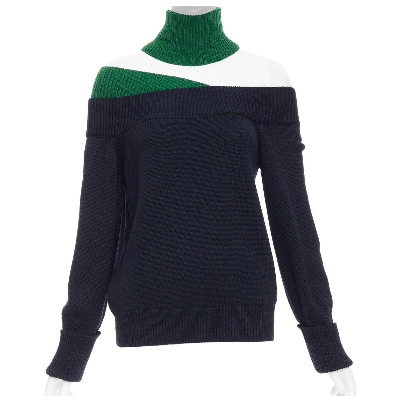 MONSE navy green merino wool asymmetric cut out  sweater S For Sale
