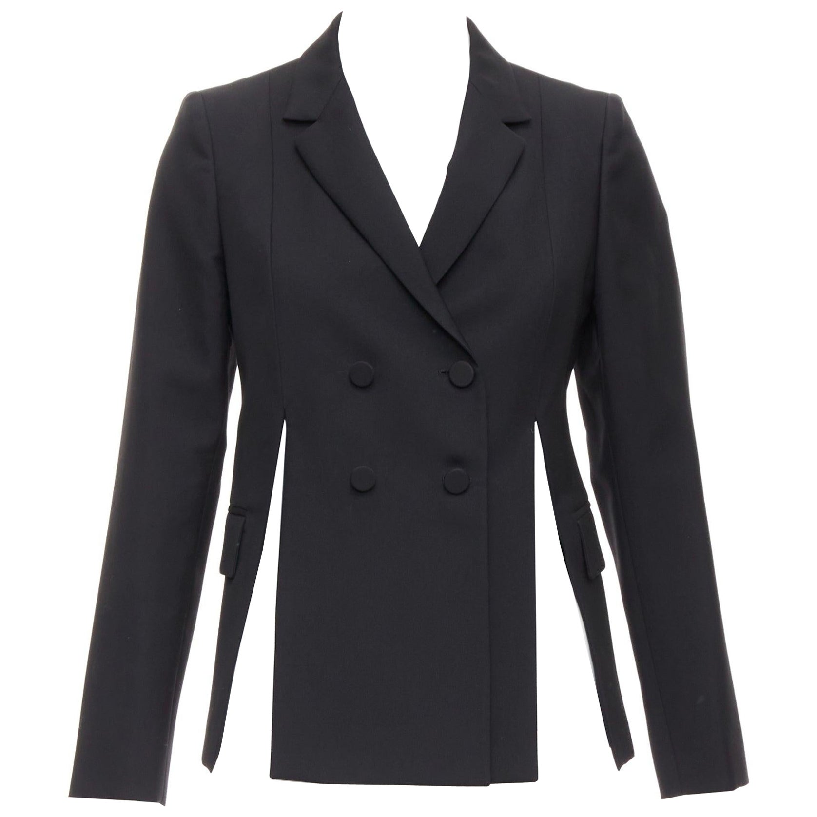 PORTS 1961 black wool silk slit front shoulder padded blazer IT40 S For Sale