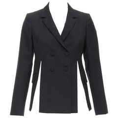 PORTS 1961 black wool silk slit front shoulder padded blazer IT40 S