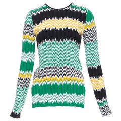 CELINE 2015 Phoebe Philo verde negro amarillo chevron jersey de punto XS