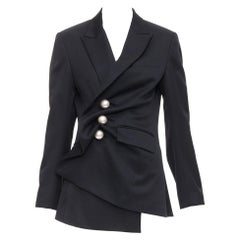 KIMHEKIM 2022 Venus blazer drapeado de lana negra con botones nacarados FR36 S