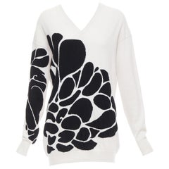 BOTTEGA VENETA 100% Kaschmir creme schwarz abstrakte Intarsien V-Ausschnitt Pullover IT40 S