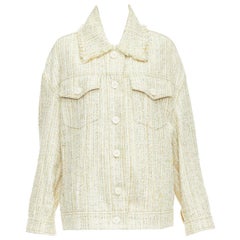 ACNE STUDIOS denim detail cream tweed oversized jacket FR32 XXS