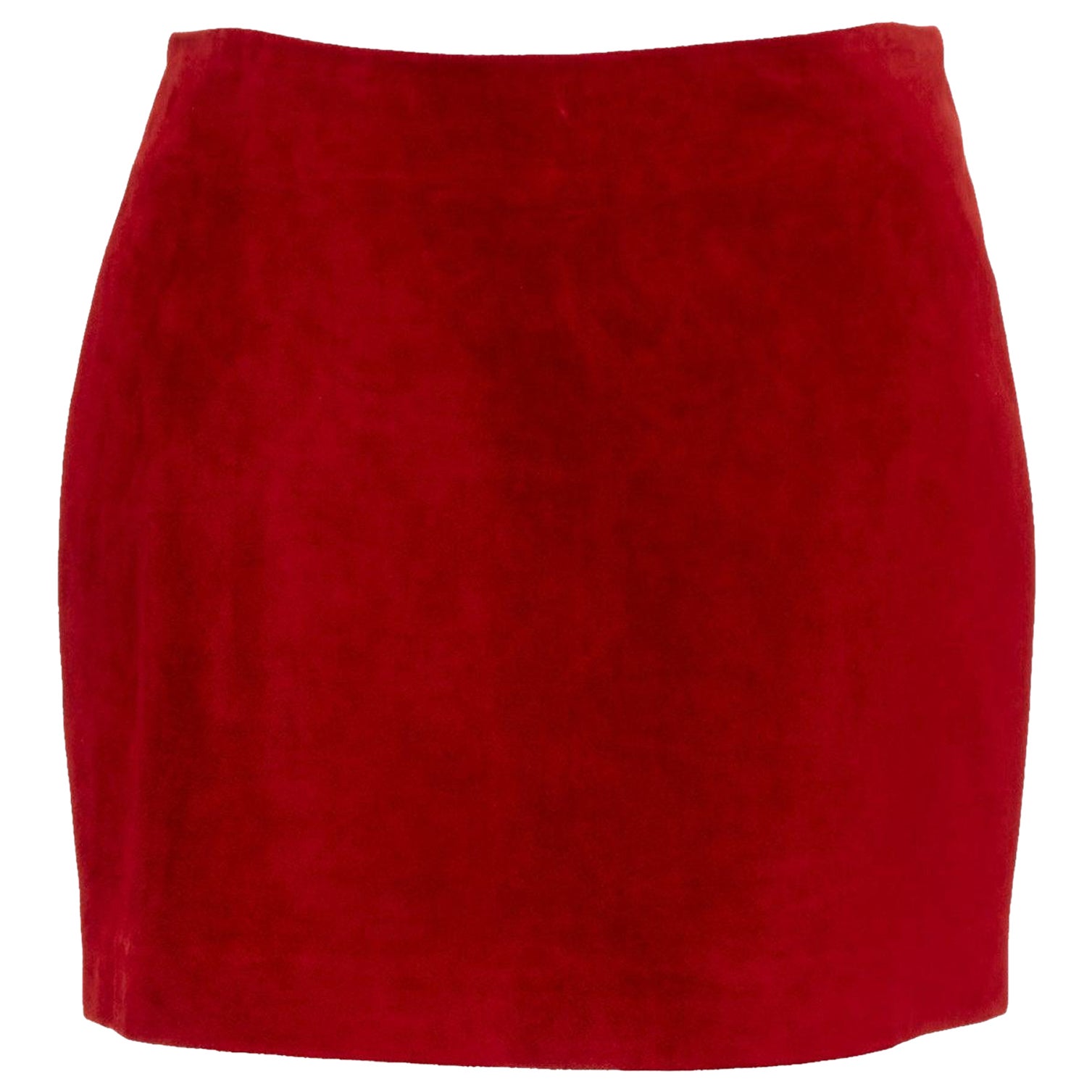 SAINT LAURENT 2019 mini jupe en cuir velours rouge à dosserets FR38 M en vente