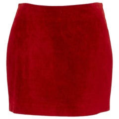 SAINT LAURENT 2019 red suede leather back dart mini skirt FR38 M