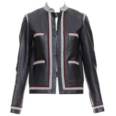 CHANEL 10A Paris Shanghai Runway black calfskin grey wool trim 4 pocket jacket S