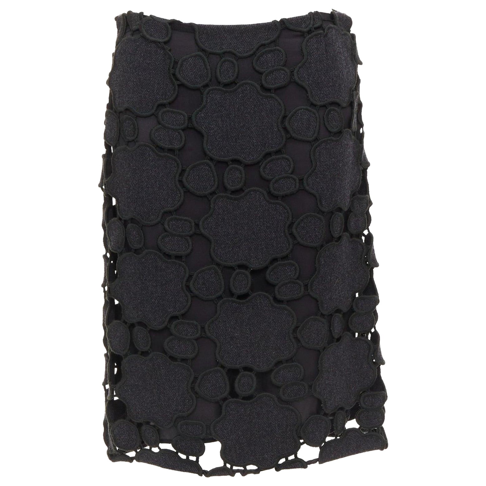 MIU MIU Vintage grey wool cloud cut out embroidery anglais skirt IT38 XS For Sale