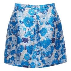 CHRISTOPHER KANE Josefine Blauer Metallic-Minirock aus jacquard mit Blumenmuster UK10 M