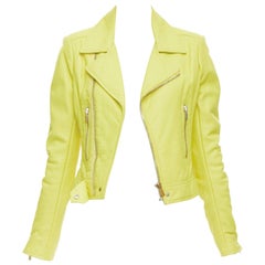 BALENCIAGA 2014 yellow lambskin leather crop biker jacket FR38 M