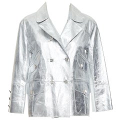 LOUIS VUITTON Marc Jacobs chaqueta de piel plateada metalizada con botones de cristal FR36 S