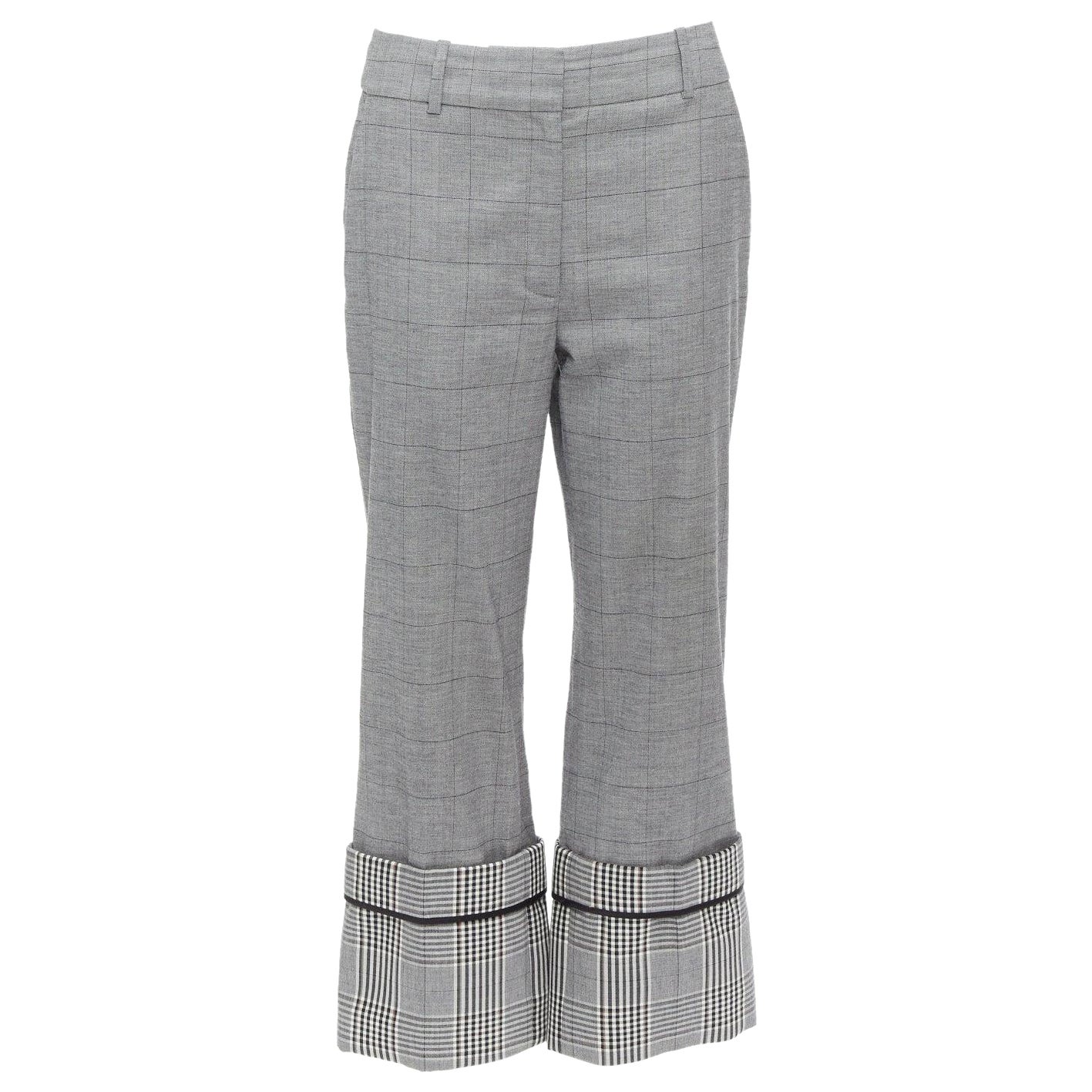 MONSE graue Wolle  Kontrastfarbene karierte Hose mit umgeschlagenem Saum US2 S