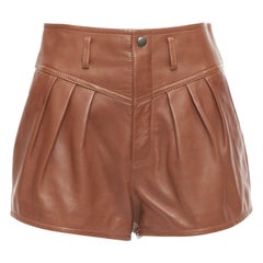 SAINT LAURENT 2020 brown lamb leather pleated riding shorts FR36 S