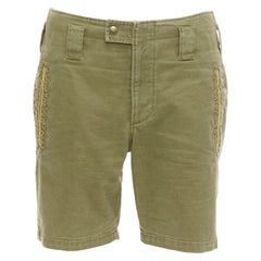 SAINT LAURENT 2018 green gold cotton ramie embroidered military shorts FR36 S