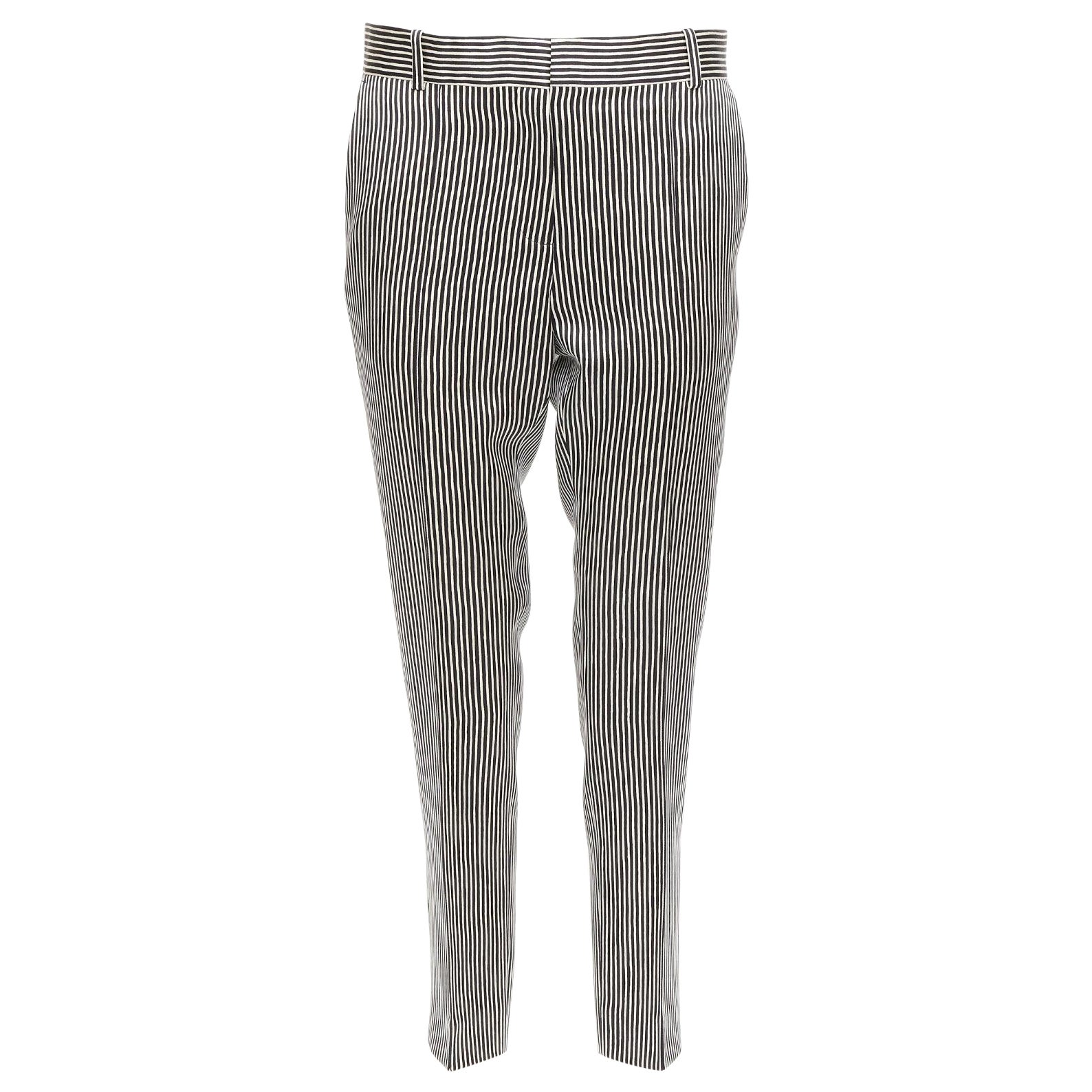 CELINE Phoebe Philo cream black silk new pure wool striped trousers FR36 S For Sale