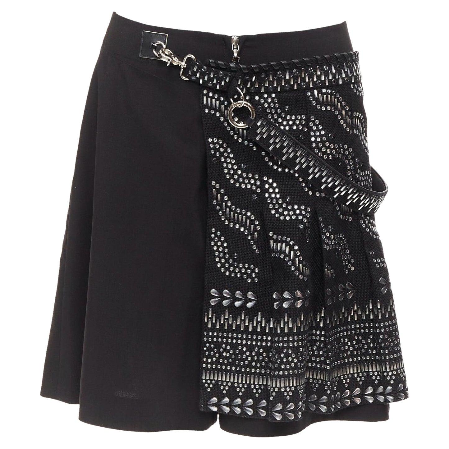 LOUIS VUITTON 2016 Runway black wool linen stud kilt shorts FR36 S For Sale