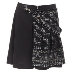 LOUIS VUITTON 2016 Runway black wool linen stud kilt shorts FR36 S