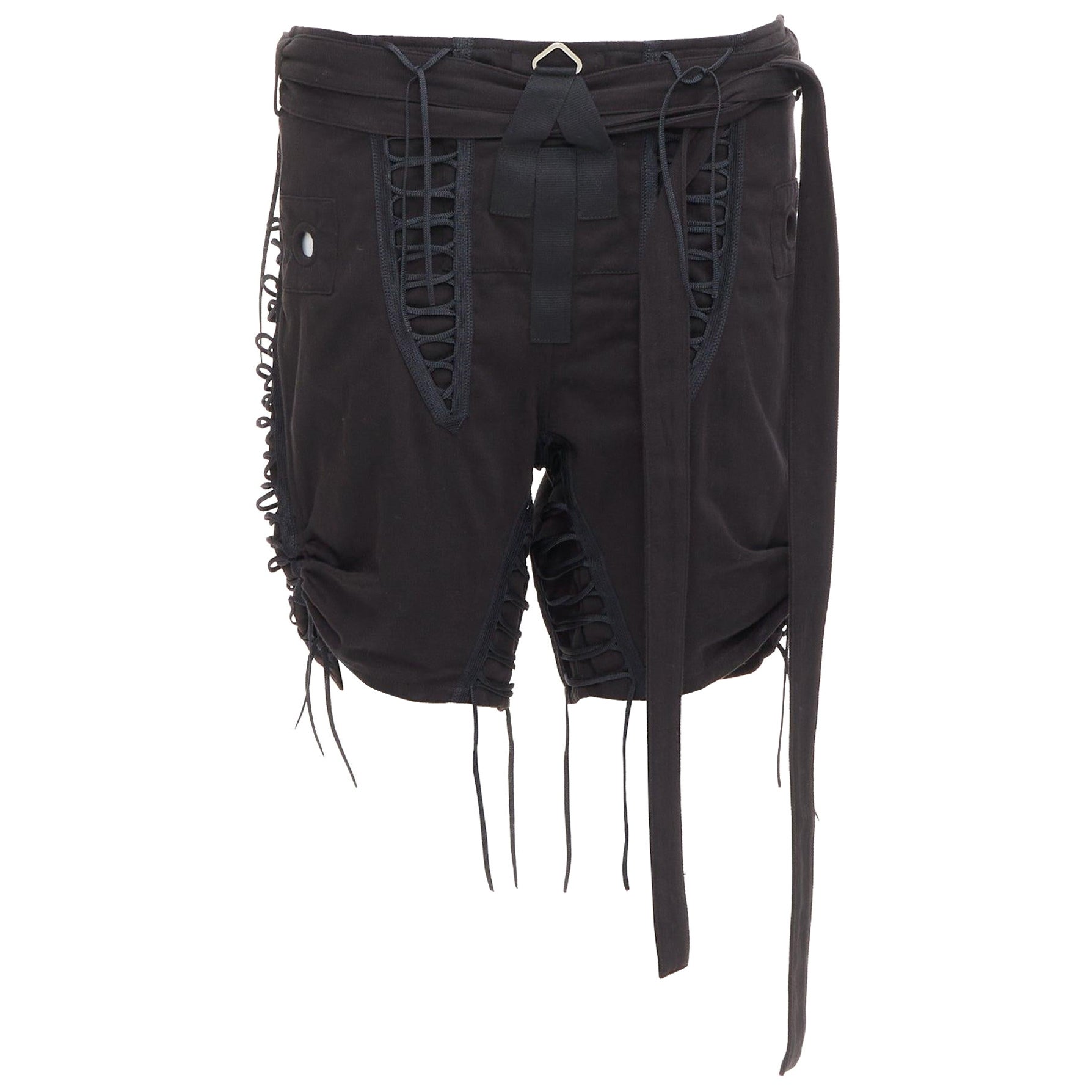 SAINT LAURENT 2017 black cotton linen lace up details gothic shorts FR36 S For Sale