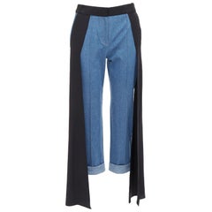 HELLESSY Jagger, pantaloni cropped in denim blu con pannelli in seta nera, US2 S