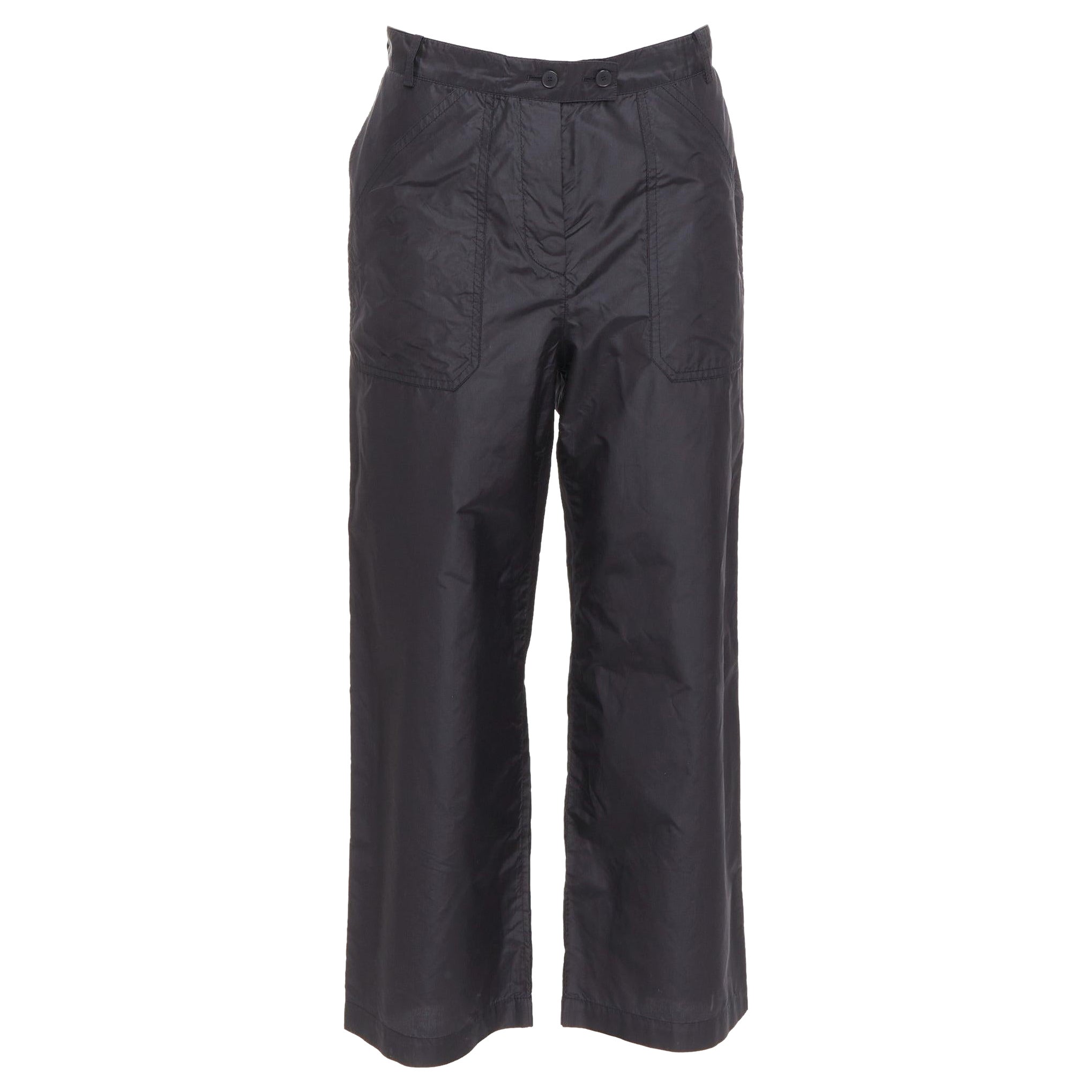CHRISTIAN DIOR 100% silk black button fly wide cargo pants FR36 S For Sale