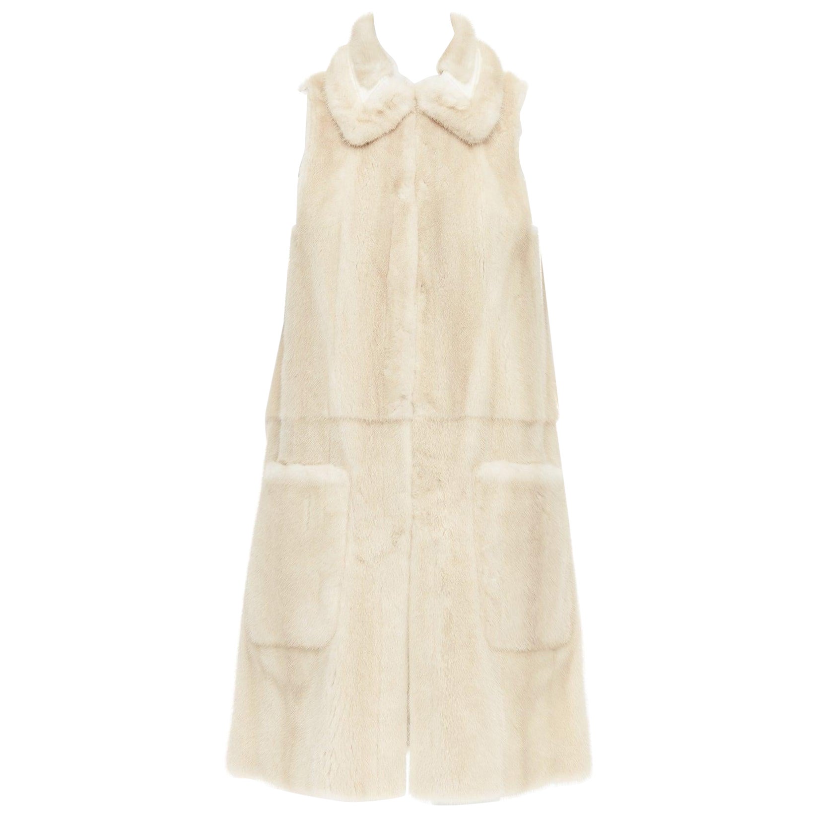 FENDI Reversible beige fur champagne gold leather metallic vest coat IT36 XXS