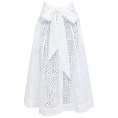 LISA MARIE FERNANDEZ Beach white cotton embroidery anglais button down skirt XS
