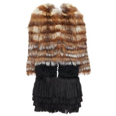 GIAMBATTISTA VALLI brown black mixed fur fringe hem long coat