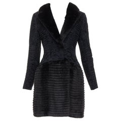 CHRISTIAN DIOR black lamb mink fur silk lined long coat FR38 M