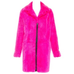 SAINT LAURENT 2015 abrigo largo con cremallera de piel de visón rosa cálido y cuero negro FR38 M