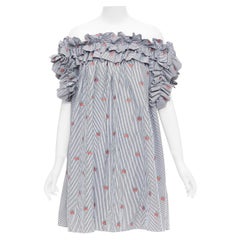 ALEXANDER MCQUEEN 2017 red floral blue pinstripe ruffle tent dress IT42 M
