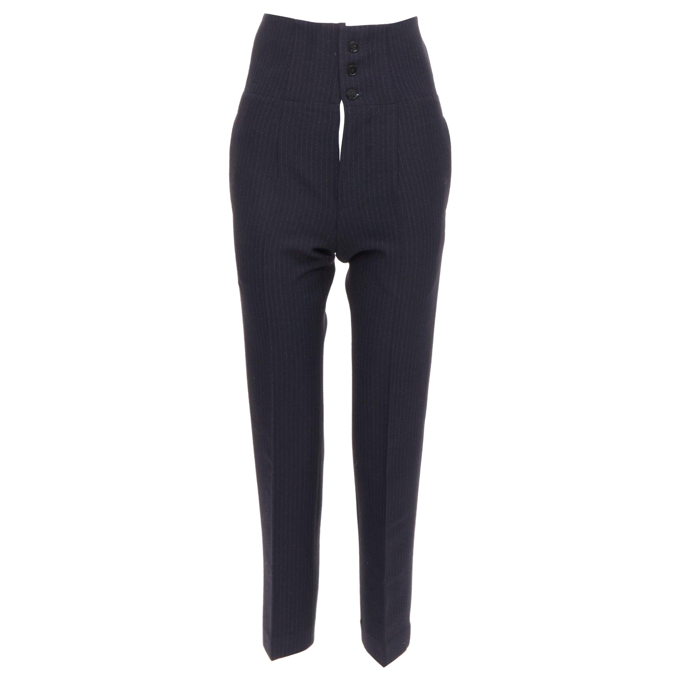 JOSEPH Yoyo navy wool blend crepe pinstripe high waisted pants FR34 XS For Sale
