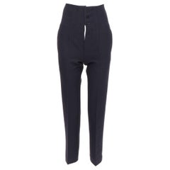 JOSEPH Yoyo marineblaue Hose aus Wollmischung und Krepp mit Nadelstreifen und hoher Taille FR34 XS