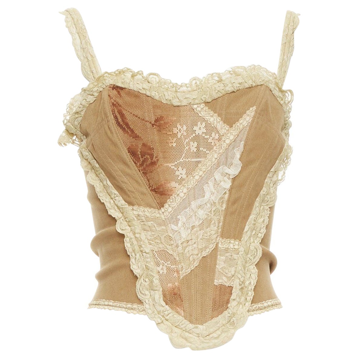 SONIA FORTUNA Vintage Brown Inserti Pizzo lace trim corset top IT42 M