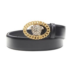 VERSACE Pasarela Medusa cadena de oro hebilla de plata cinturón negro 100cm 38-42"
