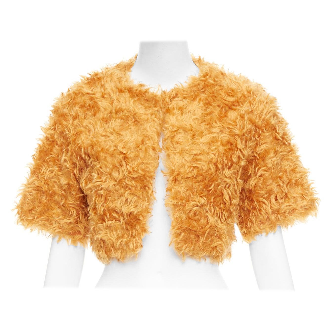 PRADA 2007 Runway orange mohair cotton furry cropped jacket IT38 XS
