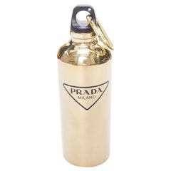 PRADA mirrored gold stainless steel black logo water bottle