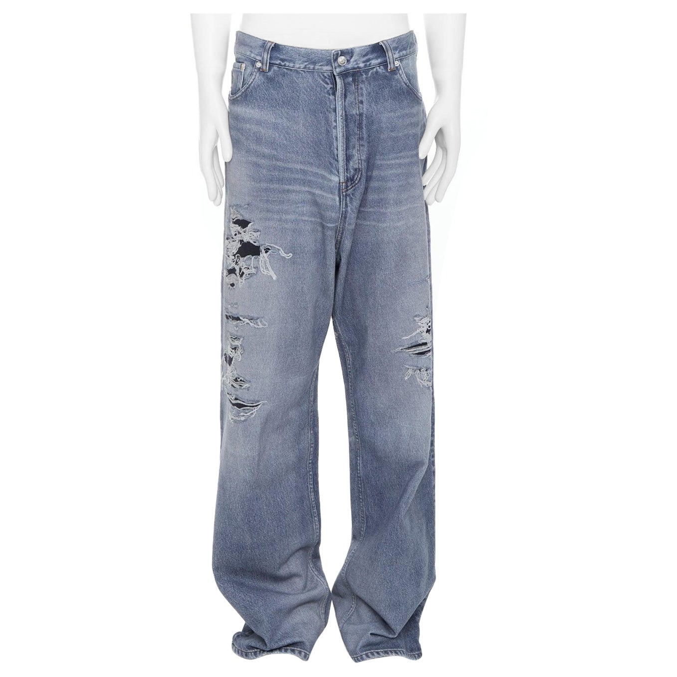 BALENCIAGA Demna 2023 blue tromp loeil jean printed wide leg sweatpants S For Sale