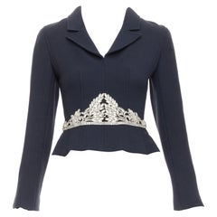 CHANEL 02A Runway black wool silver maharaja rhinestone cropped jacket FR36 S