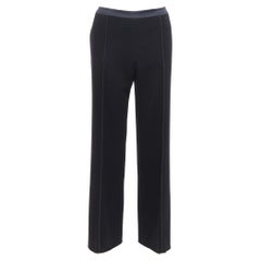 CHANEL 02A 100% lana negro CC logo encanto ribete satinado pantalón FR36 S