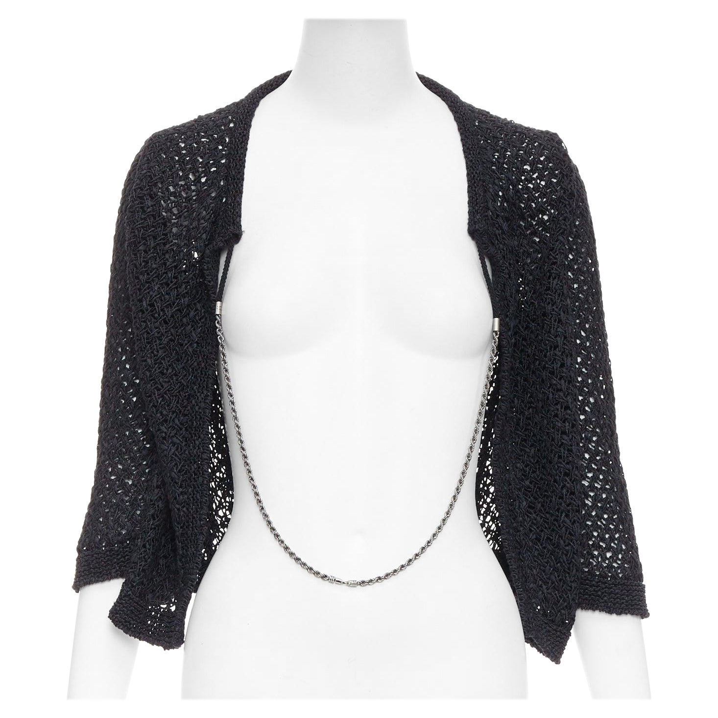 CHANEL 2004 cardigan à mailles ouvertes en coton mélangé CC noir FR38 M