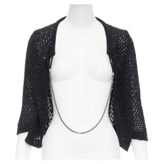 CHANEL 2004 black cotton blend CC chain link open knit cardigan FR38 M