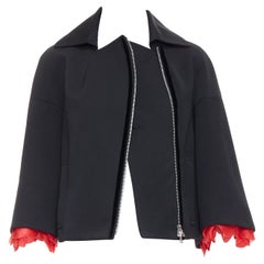 KEITA MARUYAMA black wool blend red petal cuffs flare biker jacket JP2 M