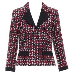 CHANEL 15A Runway Brassiere burgundy black geometric CC tweed jacket FR36 S