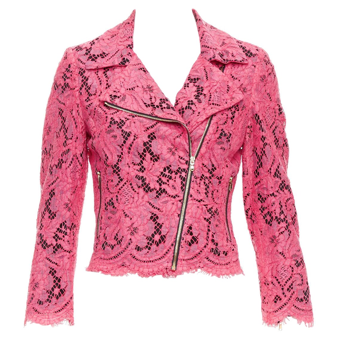 MSGM giacca biker cropped con zip laterale in misto cotone rosa IT40 S in vendita