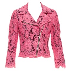 MSGM pink cotton blend lace side zip cropped biker jacket IT40 S