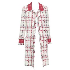 CHANEL 04P Runway beige red crochet CC check tweed long coat FR38 M