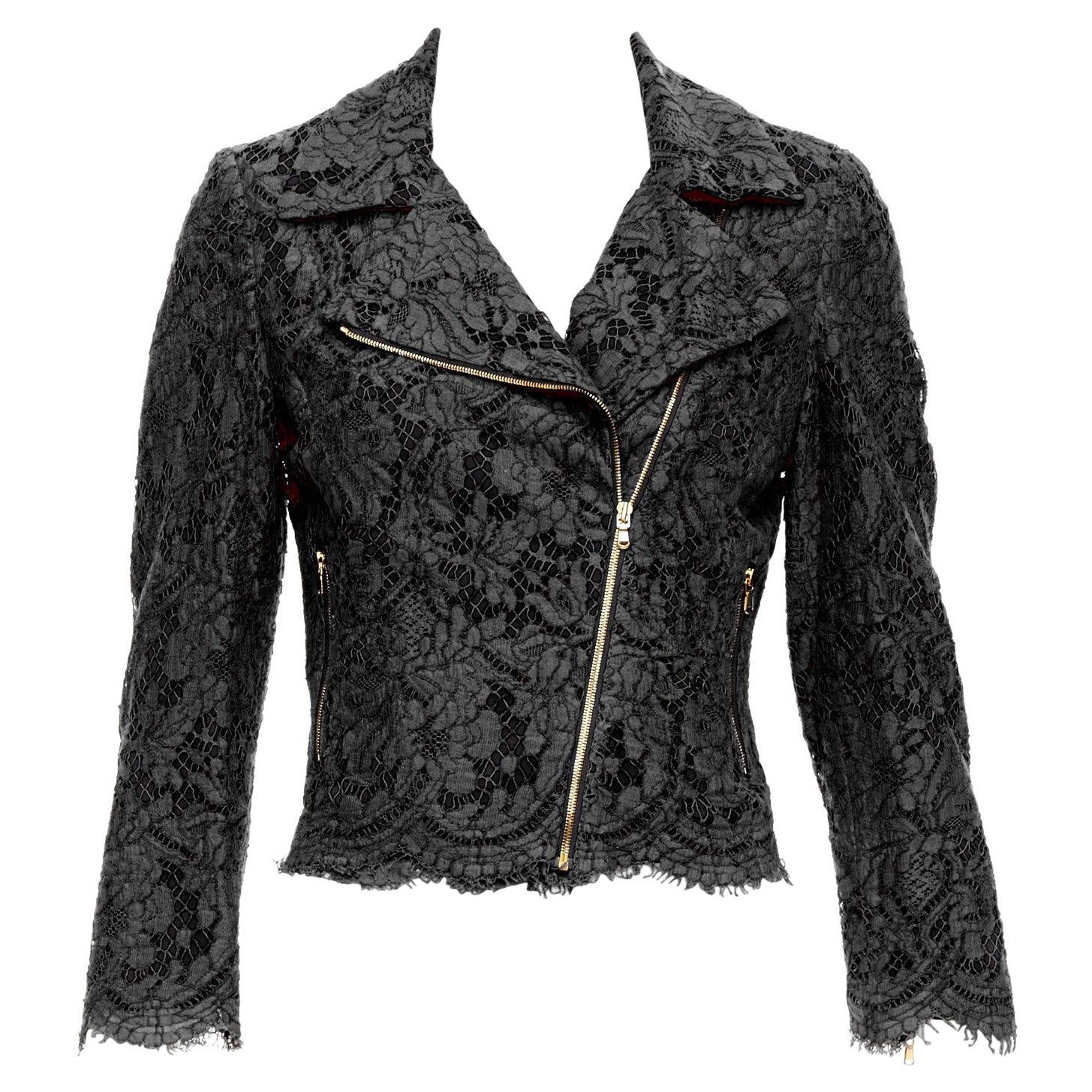 MSGM giacca biker nera in misto cotone con zip laterale IT40 S in vendita